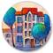 Designart - House With Red Roof and Colorful Autumn Trees - Modern Metal Circle Wall Art